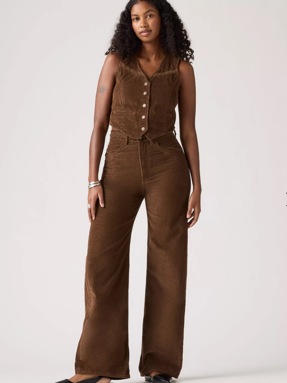 Levi’s Premium Ribcage Wide Leg Braided Corduroy Pants W23 L32 Brown